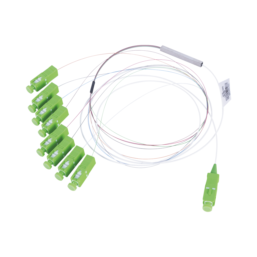 Divisor Óptico (Splitter) Tipo PLC, de 1x8, Con Conector de Entrada SC/APC y Conectores de Salida SC/APC