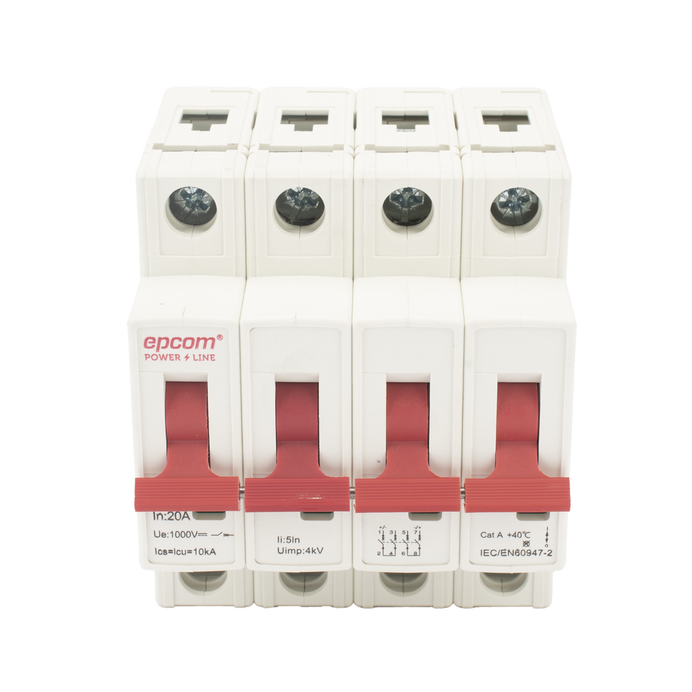 Protección Térmica 4P, 20A,  Corriente Directa  1000 Vcc para Aplicación Fotovoltaica Montaje Riel DIN