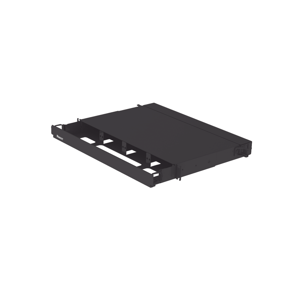 Panel de Distribuci?n de Fibra ?ptica, Acepta 4 Placas FAP o FMP, Bandeja Deslizable, Hasta 96 Fibras, Color Negro, 1UR