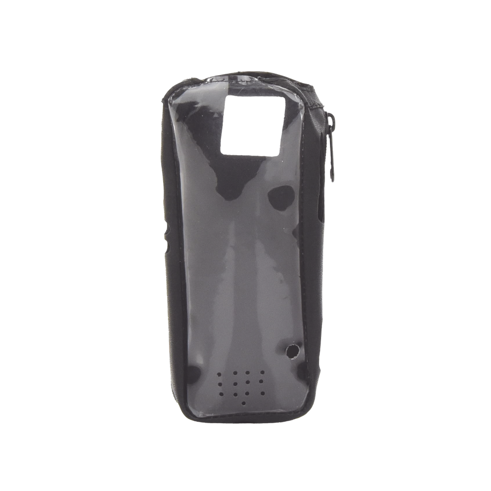 Funda Reforzada en Piel para Cinto, con Cierre y Amplio Visor Frontal Transparente para Radios Aéreos IC-A25.