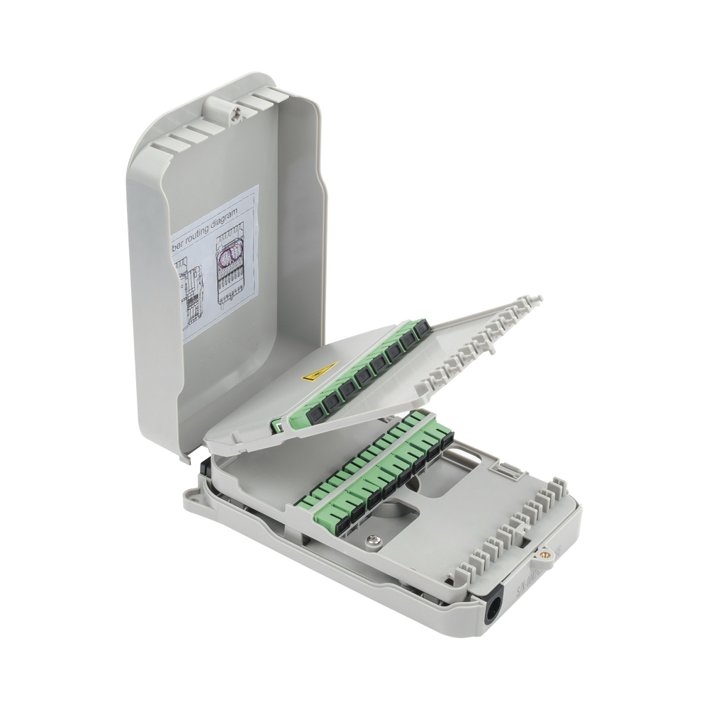 Caja Terminal de Fibra Óptica para instalación en interior, montaje en pared, 16 acopladores SC/APC monomodo, hasta 16 empalmes