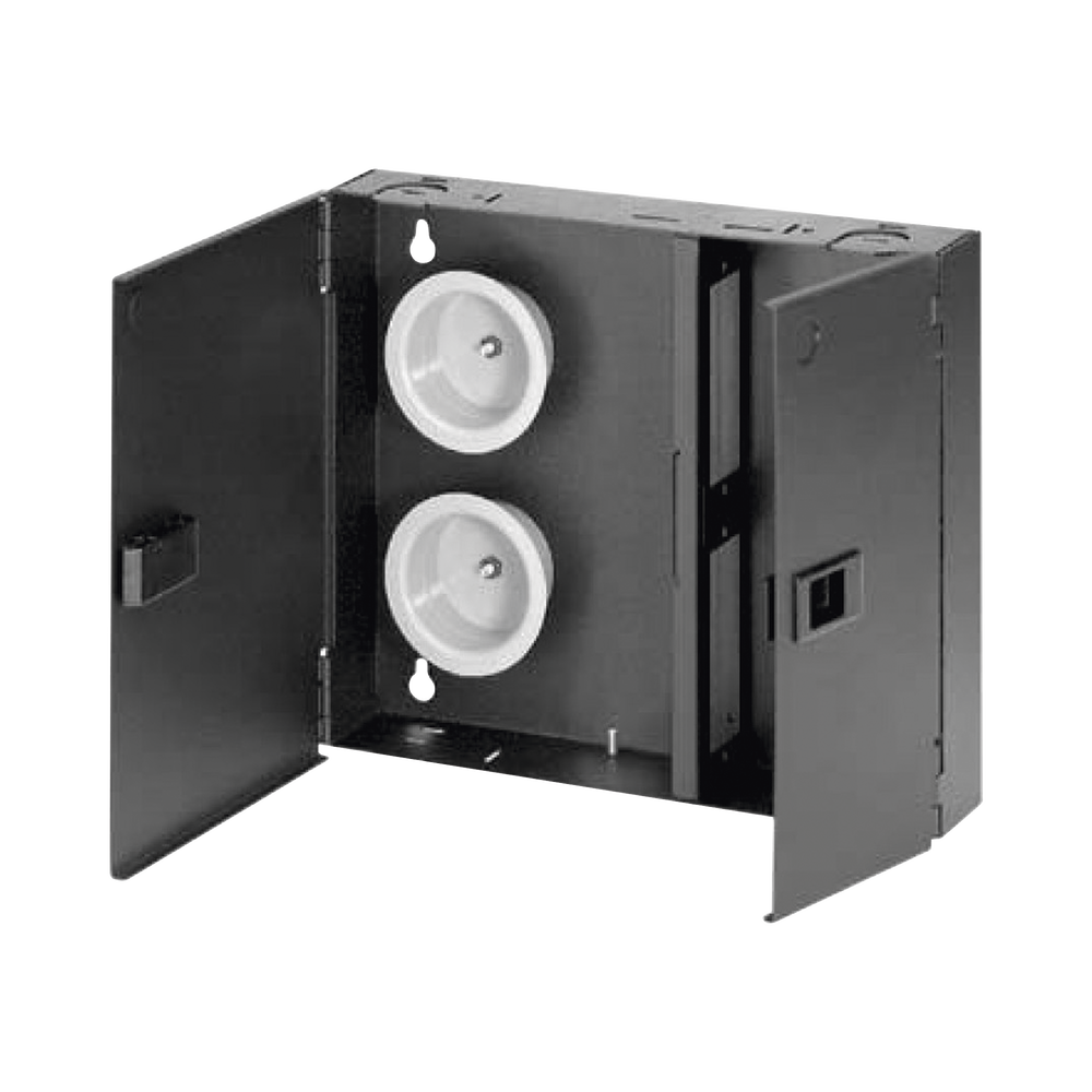 Caja de Conexi?n de Fibra ?ptica, Para Montaje en Pared, Acepta 2 Placas FAP o FMP, Hasta 48 Fibras, Color Negro