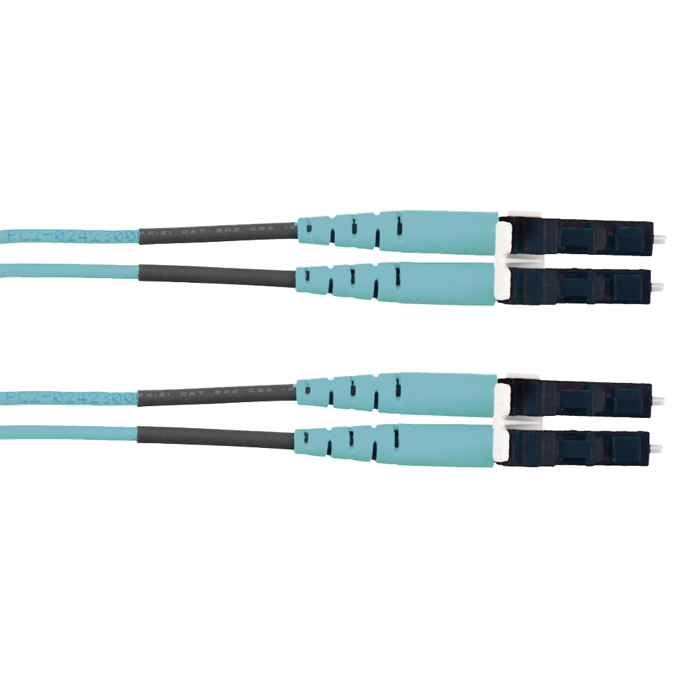 Jumper de Fibra Optica Multimodo 50/125 OM3, LC-LC Duplex, LSZH (Cero Hal?genos), Color Aqua, 2 Metros (6.56 Pies)