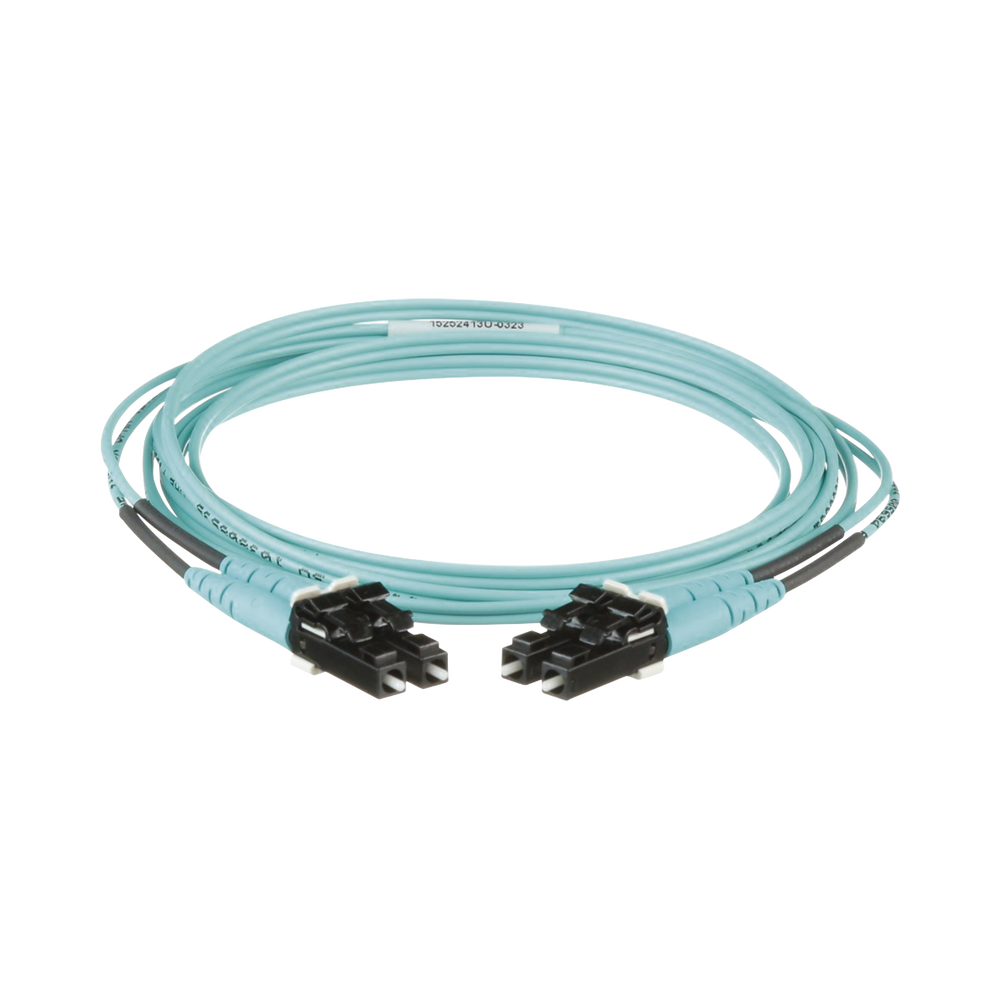 Jumper de Fibra Optica Multimodo 50/125 OM3, LC-LC Duplex, OFNR (Riser), Color Aqua, 2 Metros (6.56 Pies)