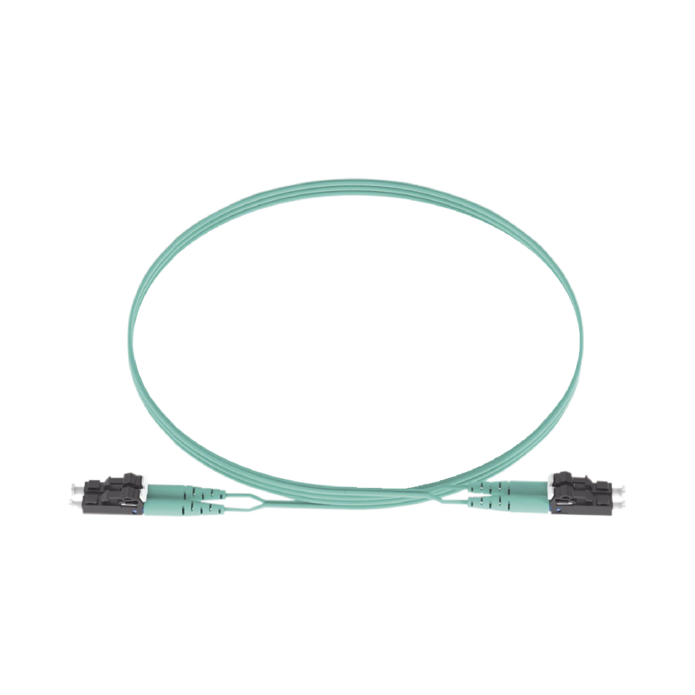Jumper de Fibra Optica Multimodo 50/125 OM3, LC-LC Duplex, OFNR (Riser), Color Aqua, 5 Metros (16.40 Pies)