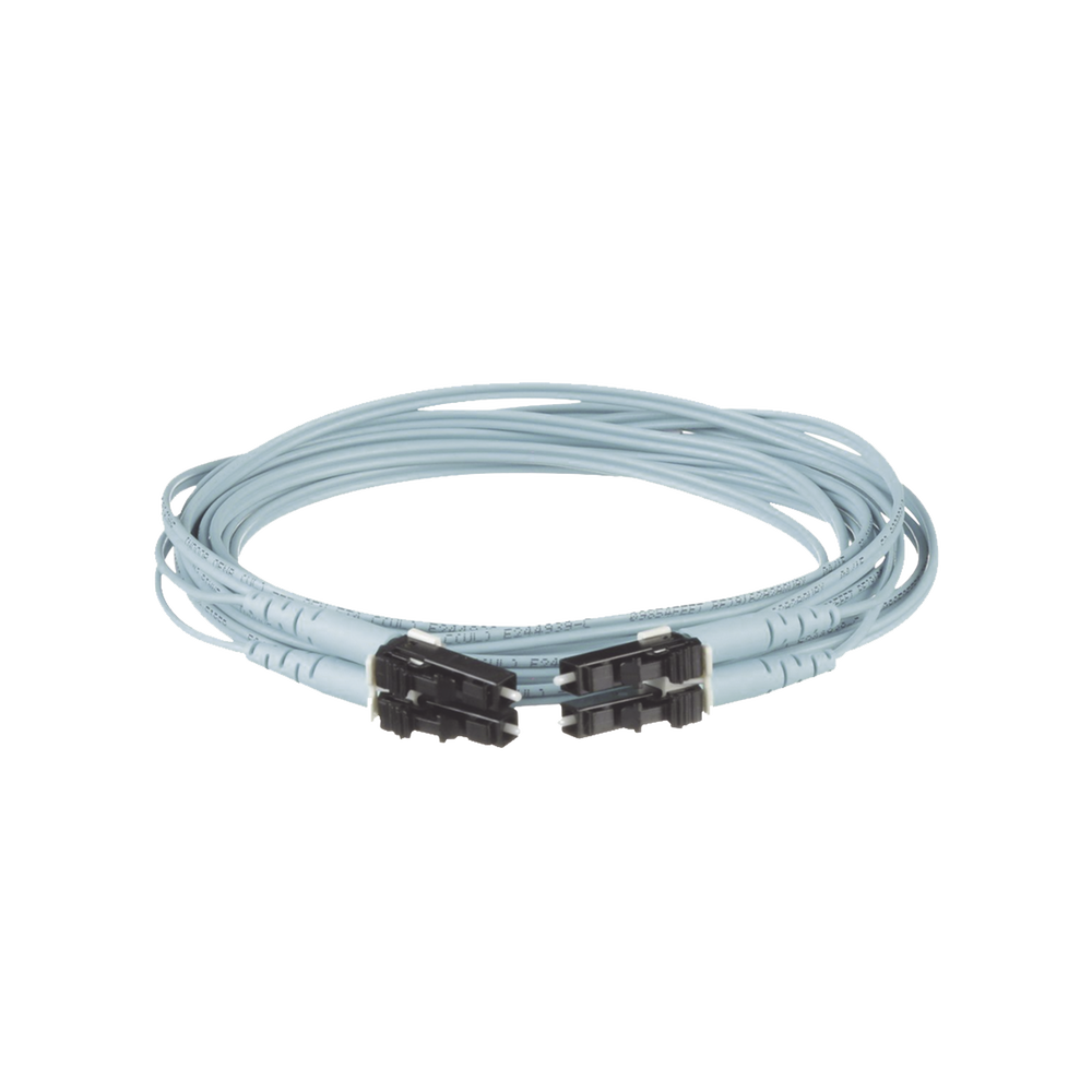 Jumper de Fibra Optica Multimodo 50/125 OM3, LC-LC Duplex, OFNR (Riser), Color Aqua, 7 Metros (22.97 Pies)