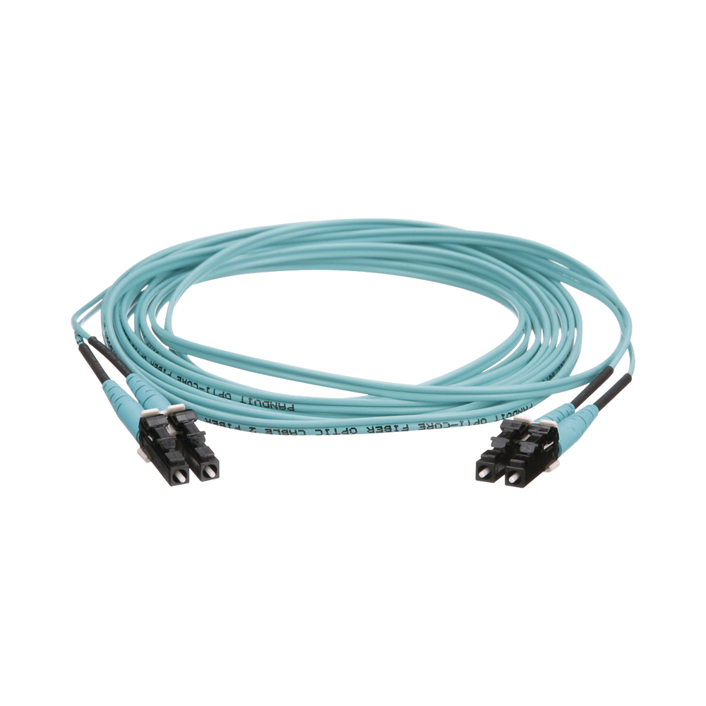 Jumper de Fibra ?ptica Multimodo 50/125 OM4, LC-LC Duplex, OFNR (Riser), Color Aqua, 16 Metros (52.49 Pies)