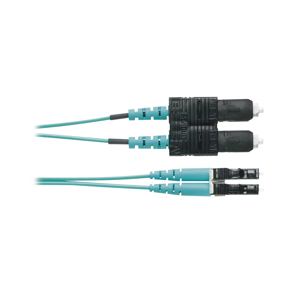 Jumper de Fibra Optica Multimodo 50/125 OM4, LC-SC Duplex, OFNR (Riser), Color Aqua, 2 Metros (6.56 Pies)