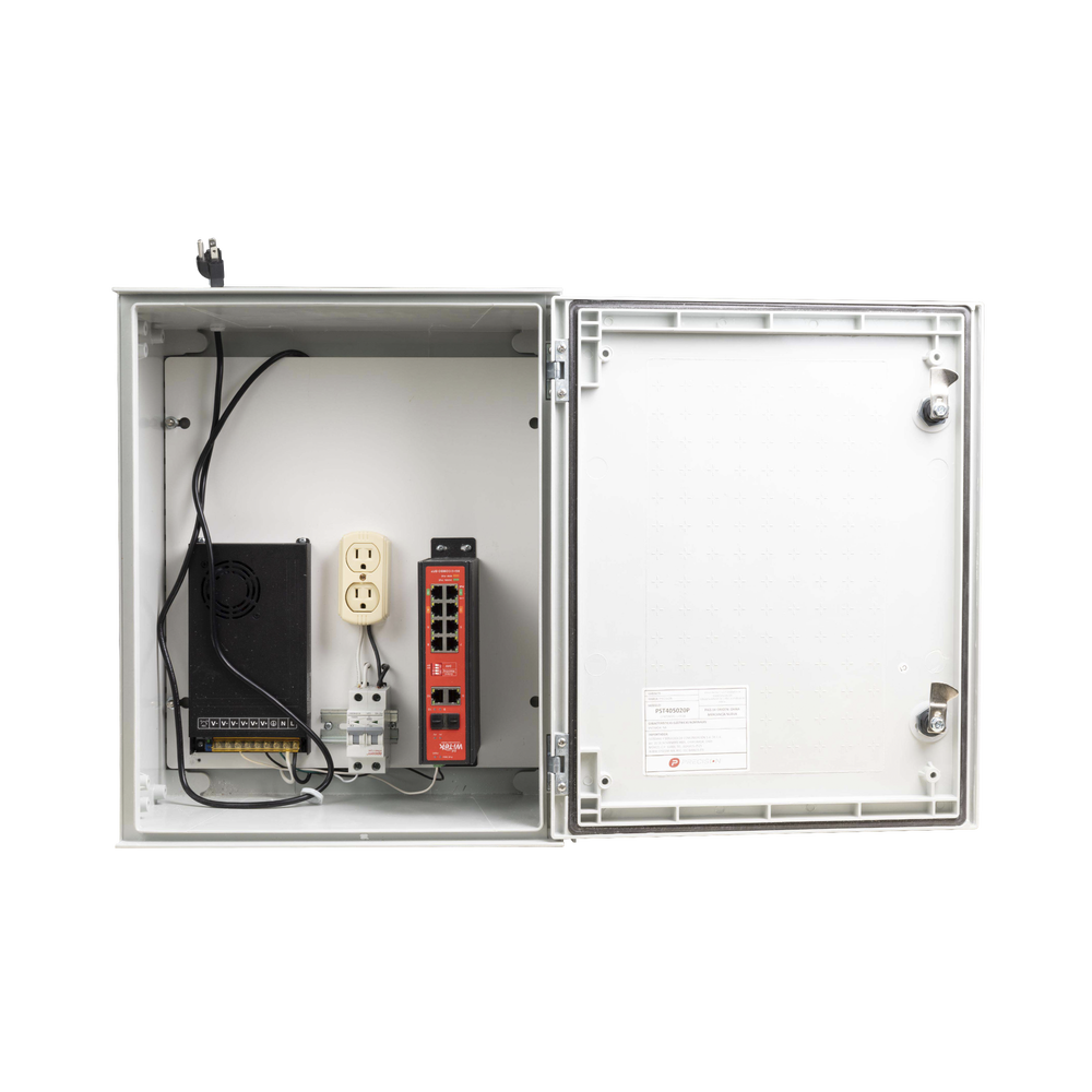 Switch PoE Industrial para exterior / 8 puertos Gigabit con 8 puertos PoE 802.3at / Protección térmica 2P, 16A, Corriente Alterna 400 Vca