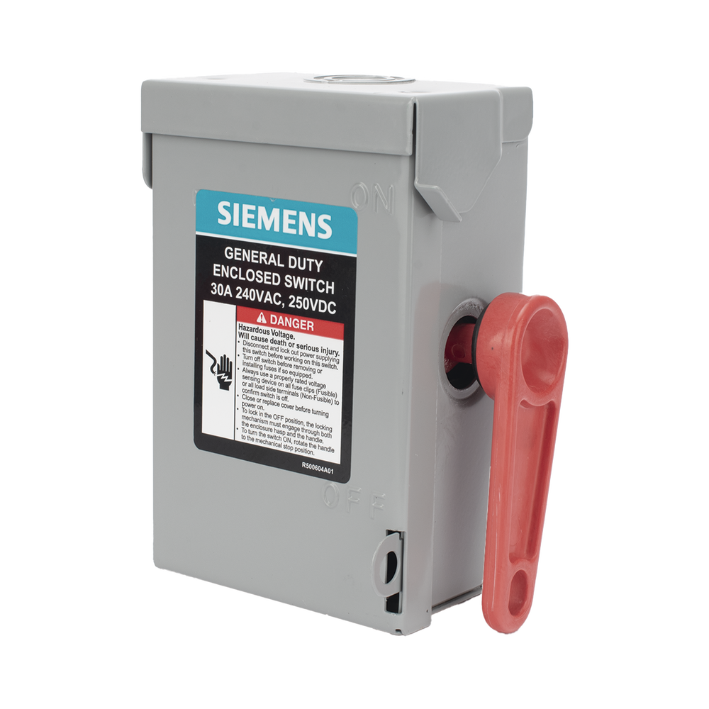 Interruptor de seguridad cerrado de doble ruptura. Interruptor de serie A, 2 polos, 2 hilos sin fusible, uso general.