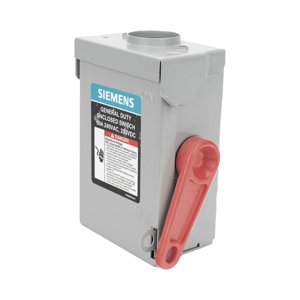 Interruptor de seguridad cerrado de doble ruptura. Interruptor de serie A, 2 polos, 2 hilos sin fusible, uso general. Nema 3R