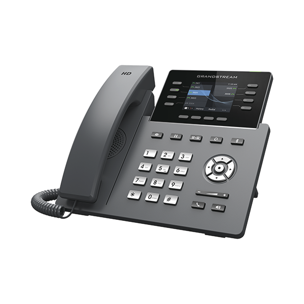 Teléfono IP Wi-Fi, Grado Operador, 8 líneas SIP con 4 cuentas, pantalla a color 2.8", puertos Gigabit, Bluetooth, PoE, codec Opus, IPV4/IPV6 con gestión en la nube GDMS