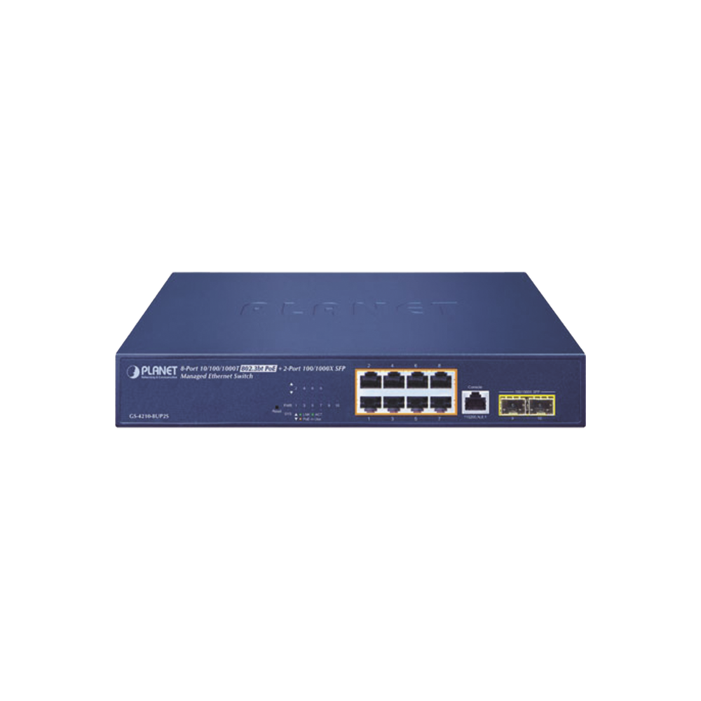 Switch PoE Administrable Capa 2, 8 Puertos PoE 802.3af/at/bt de 95 W, 2 Puertos SFP 100/1000X, Hasta 180 Watts