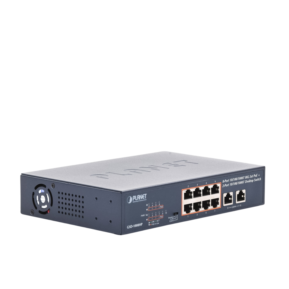 Switch de Escritorio No Administrable / 8 Puertos 10/100/1000T PoE+ 802.3at / 2 Puertos Uplink 10/100/1000T / Presupuesto PoE 120 Watts / Modos Estándar, VLAN y Extend / Distancia Extendida 250 mts / Rackeable - Image 2