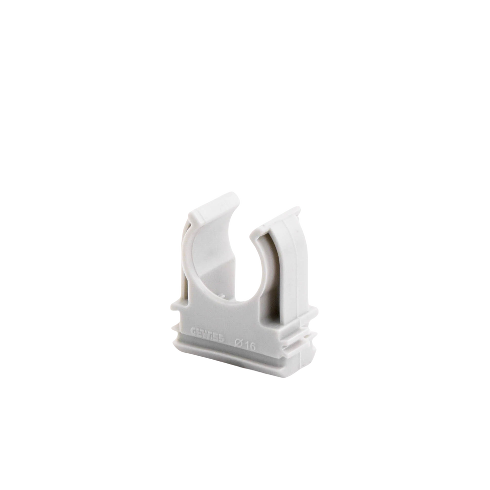 Soporte de presión (Abrazadera), PVC Auto-extinguible, abierto para tubería de 16 mm