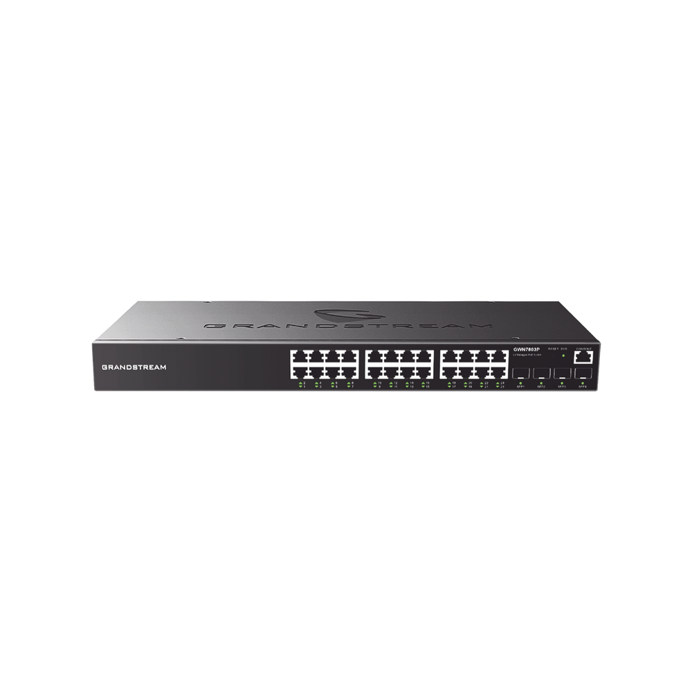 Switch Gigabit PoE+ Administrable / 24 puertos 10/100/1000 Mbps + 4 Puertos SFP Uplink / Hasta 360W / Compatible con GWN Cloud.