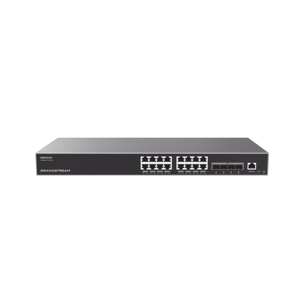 Switch Capa 3 PoE+ Administrable / 16 puertos 10/100/1000 Mbps + 4 Puertos SFP+ de 10 Gigabits / Hasta 240W / Compatible con GWN Cloud.