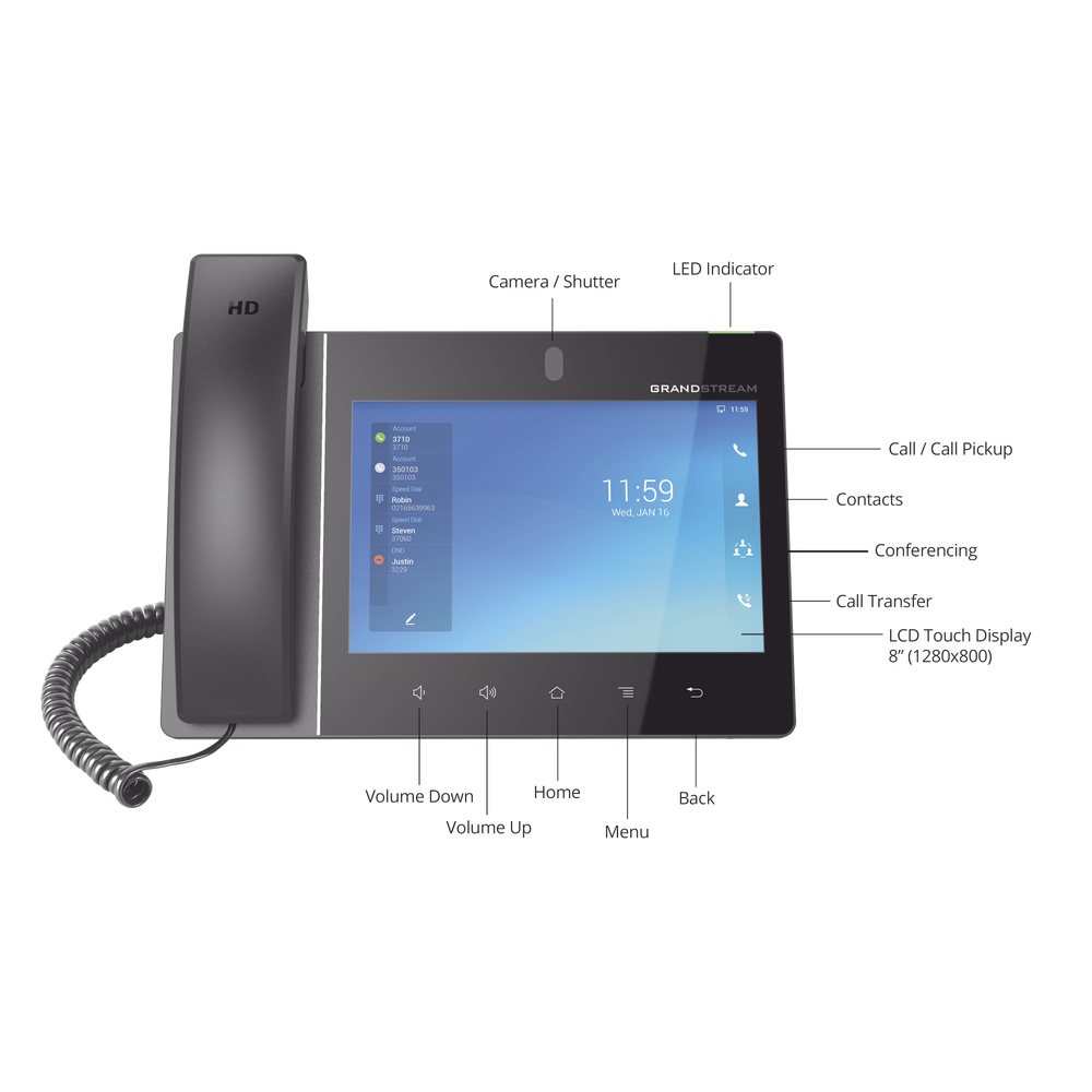Video teléfono IP empresarial Android con pantalla táctil (1280x800) hasta 16 líneas y 16 cuentas SIP - Image 6
