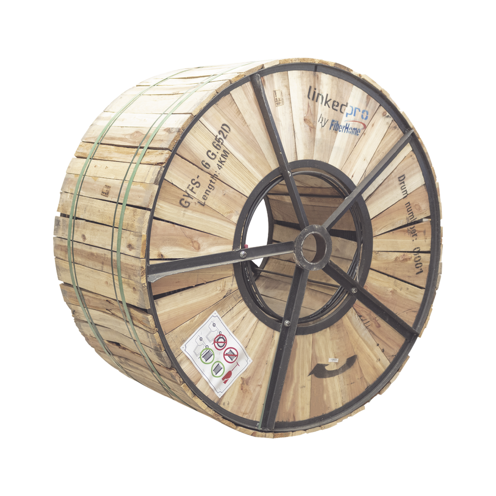 Carrete de 4 Kil?metros de Fibra ?ptica para Exterior G.652D, Armada, Monomodo de 6 Hilos, Loose Tube, Color Negro, para Instalaci?n en Ducto Subterr?neo o Enterrado Directo