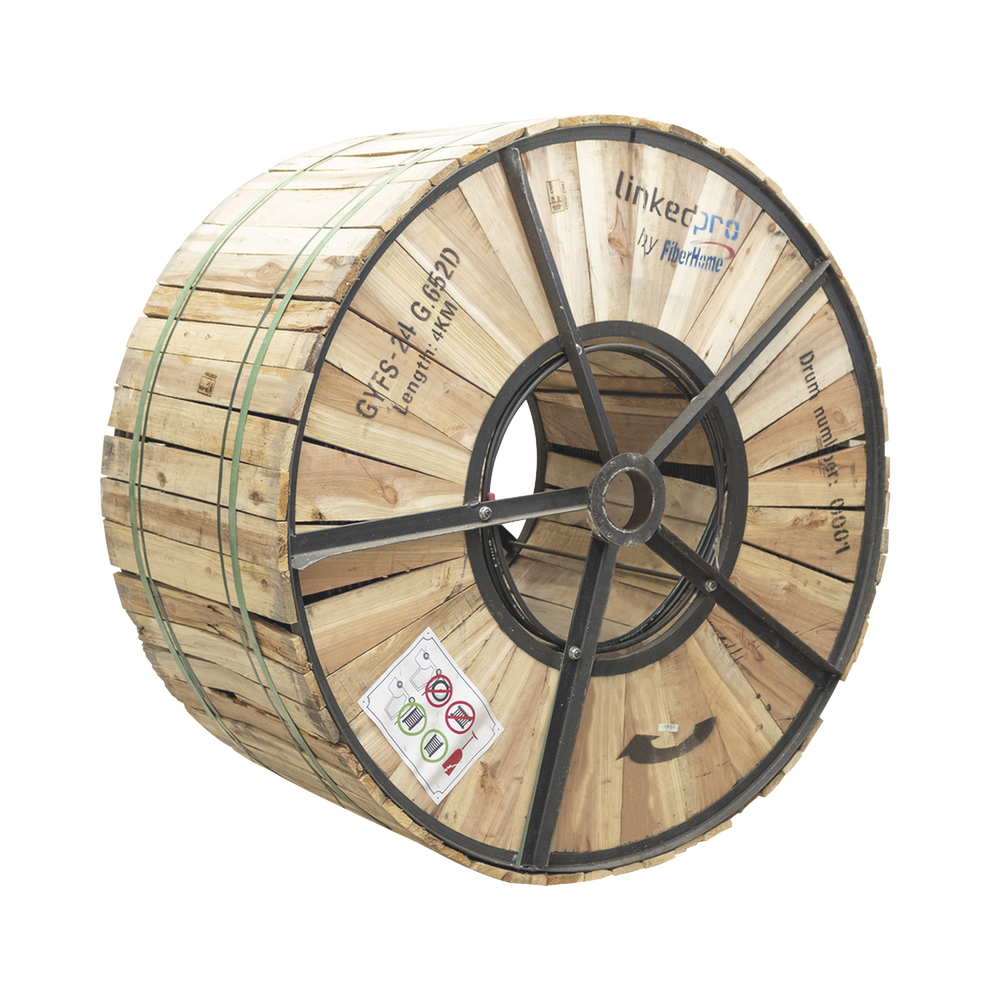 Carrete de 4 Kil?metros de Fibra ?ptica para Exterior G.652D, Armada, Monomodo de 24 Hilos, Loose Tube, Color Negro, para Instalaci?n en Ducto Subterr?neo o Enterrado Directo