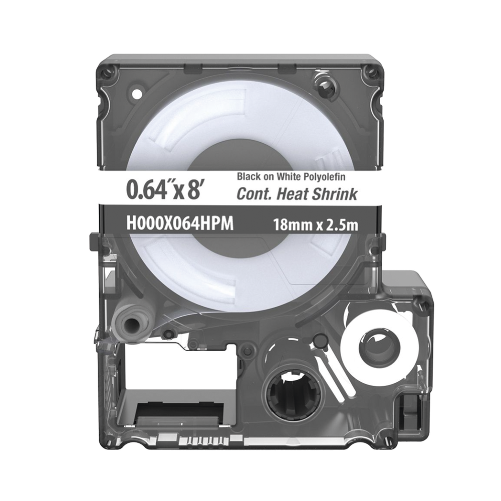 Casete de Etiquetas de Poliolefina de Cinta Continua, Tubo Termocontr?ctil, 16.3 mm (0.64 pulgadas) de Ancho y 2.4 metros (7.87 pies) de Largo, Para Cables de 5.3 a 10.9 mm (8 - 2 AWG) de Di?metro, Color Blanco