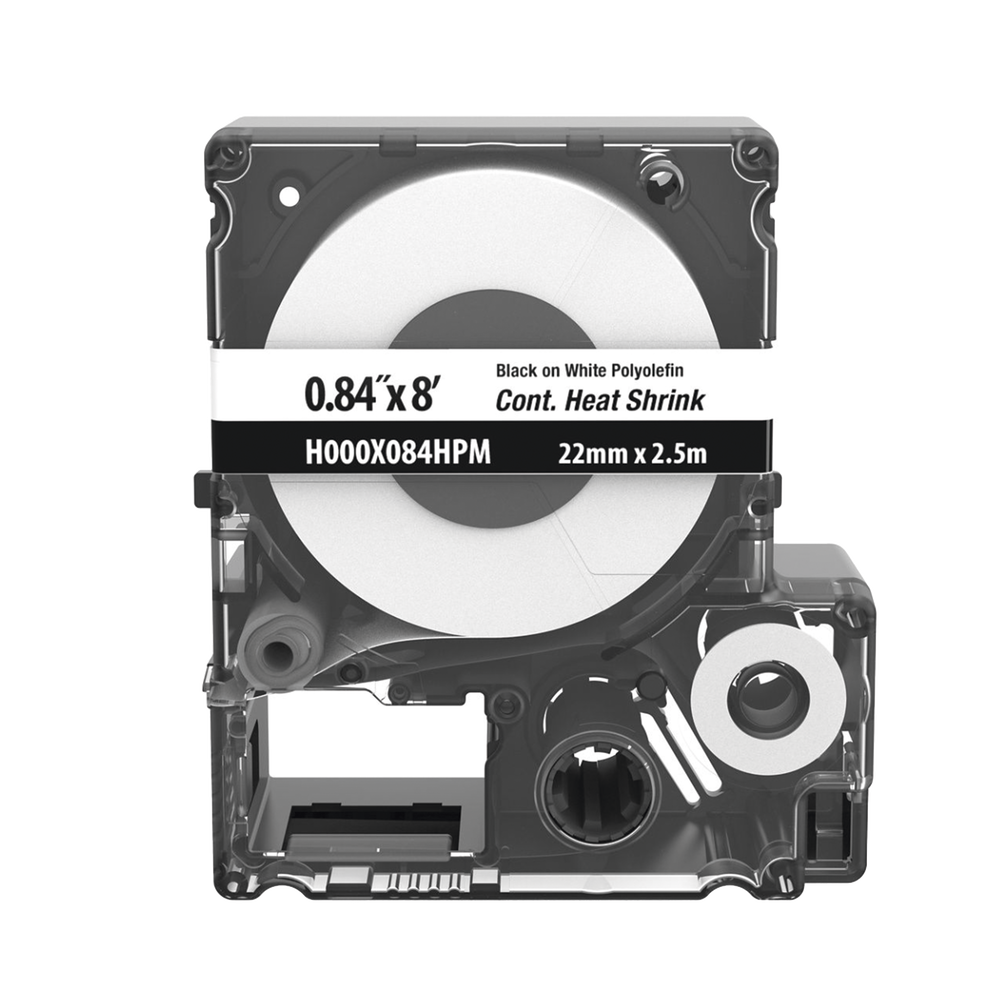 Casete de Etiquetas de Poliolefina de Cinta Continua, Tubo Termocontr?ctil, 21.3 mm (0.84 pulgadas) de Ancho y 2.4 metros (7.87 pies) de Largo, Para Cables de 4.3 a 12.7 mm (8-1 AWG) de Di?metro, Color Blanco