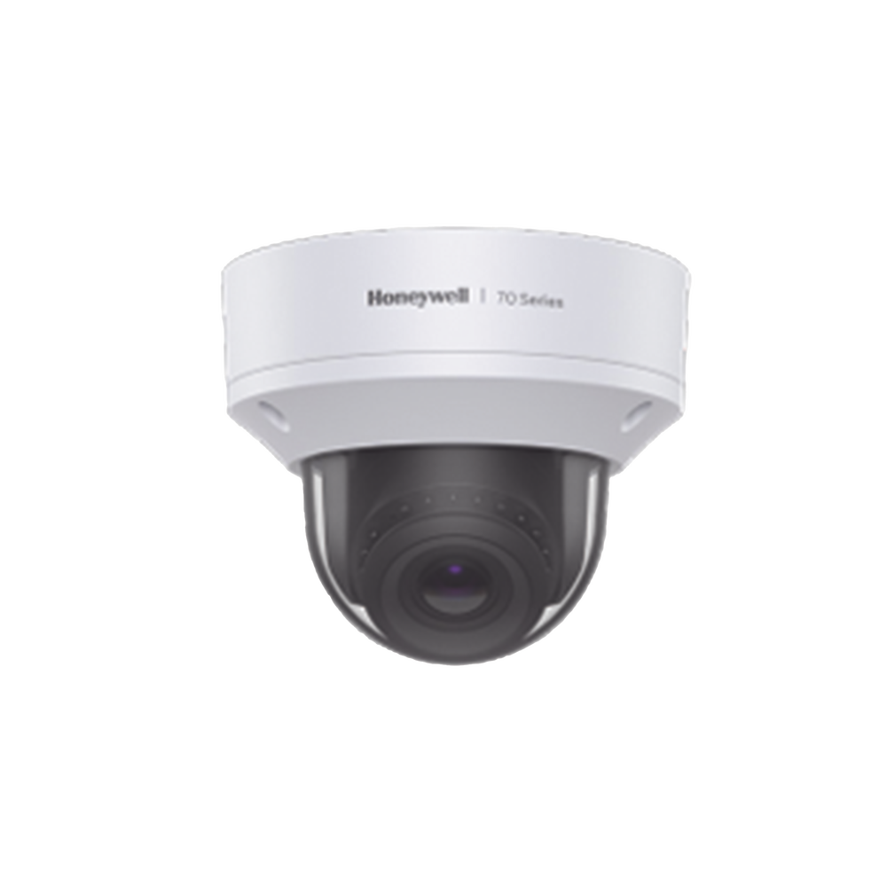 Domo IP 8 MP / Lente Mot. 3.6  a 11 mm / H.265 / NDAA / ONVIF / IK10 / WDR 130 dB / IA Avanzado Detección Sabotaje / Movimiento / Rostros / Intrusión / Merodeo / Objeto Abandonado / Alarma y Audio I/O / PoE / Serie 70 / Honeywell Security
