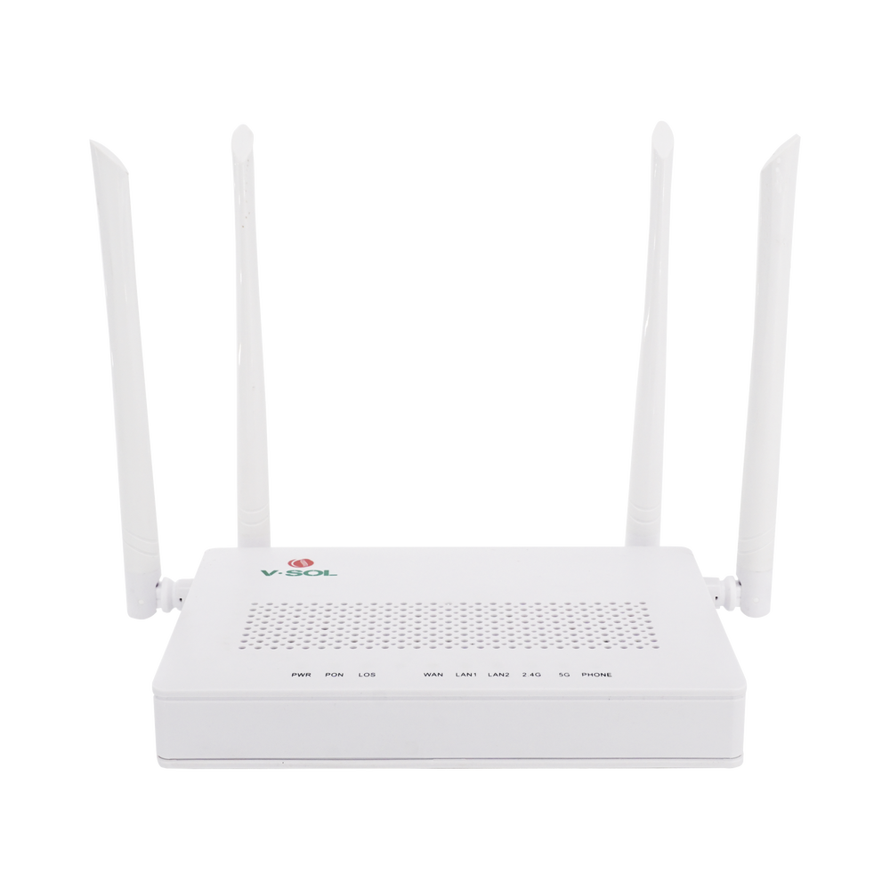 ONU Dual G/EPON con Wi-Fi AC de doble banda, 1 puerto SC/UPC + 2 puertos LAN Gigabit + 1 puerto FXS