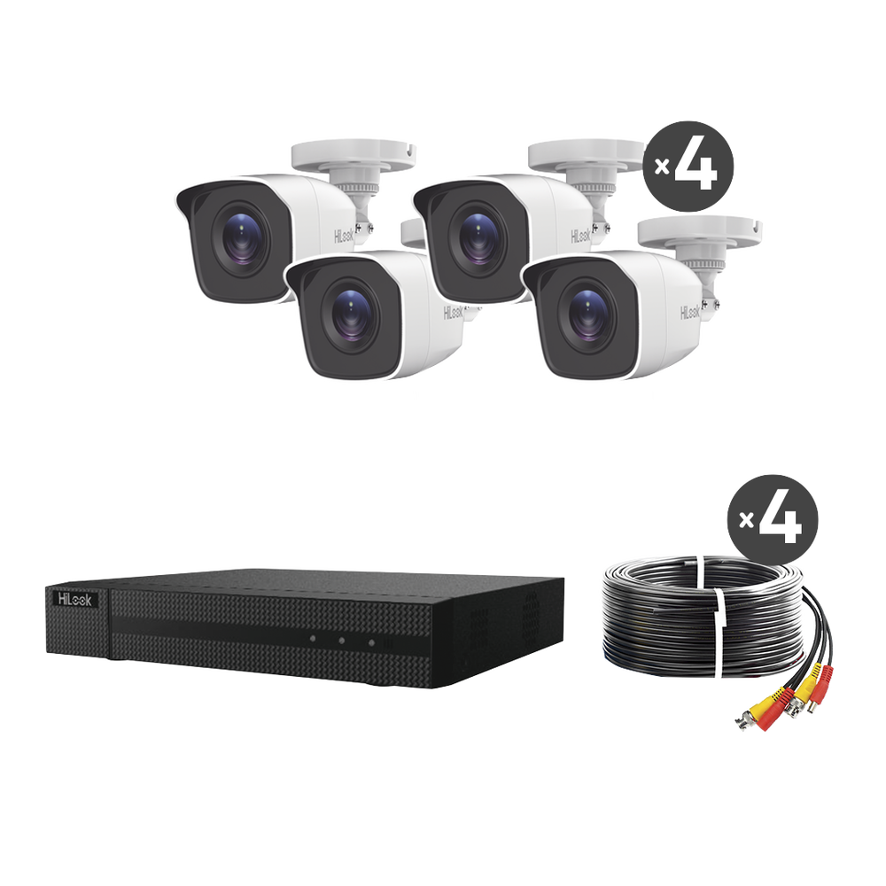 KIT TurboHD 1080p / DVR 8 canales con H.265+ / 4 Cámaras Bala Metálicas / Fuente de Poder / Accesorios de Instalación