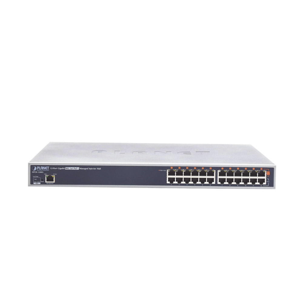 Inyector HUB high PoE 802.3at (Mid-span) administrable de 12 puertos 10/100/1000 Mbps