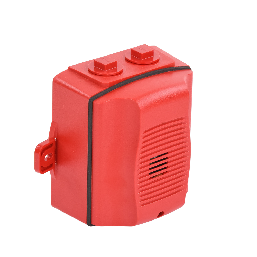 Sirena para Exterior, Montaje en Techo o Pared, 12 a 24 Vcc, Color Rojo