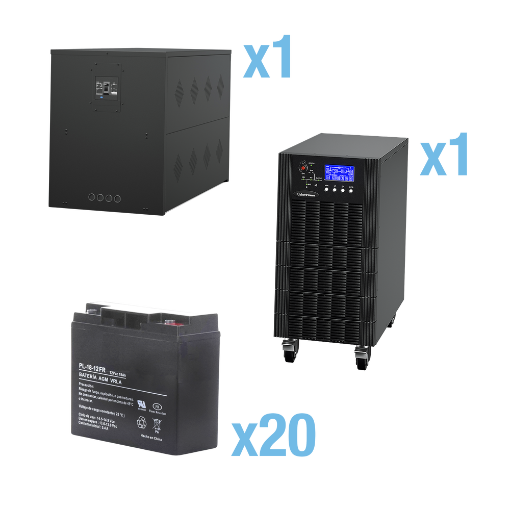 UPS Trifásico de 10 kVA/10 kW, Topología Online Doble Conversión, Voltaje de 208/220 Vca de L-L, Respaldo de 5 Minutos al 100% de Carga, Incluye Módulo y Banco de Baterías