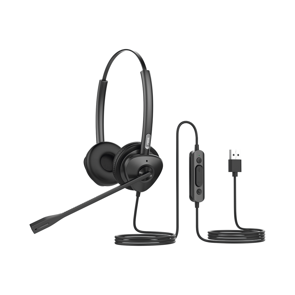 Diadema binaudal (duo) con tecnología antishock para teléfonos IP FANVIL USB con micrófono de cancelación de ruido, larga durabilidad
