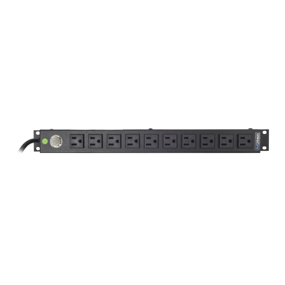 Multicontacto Horizontal (PDU) de 10 Contactos (NEMA 5-15R) Rack 19" 1UR. Voltaje Entrada/Salida: 120Vca/15A