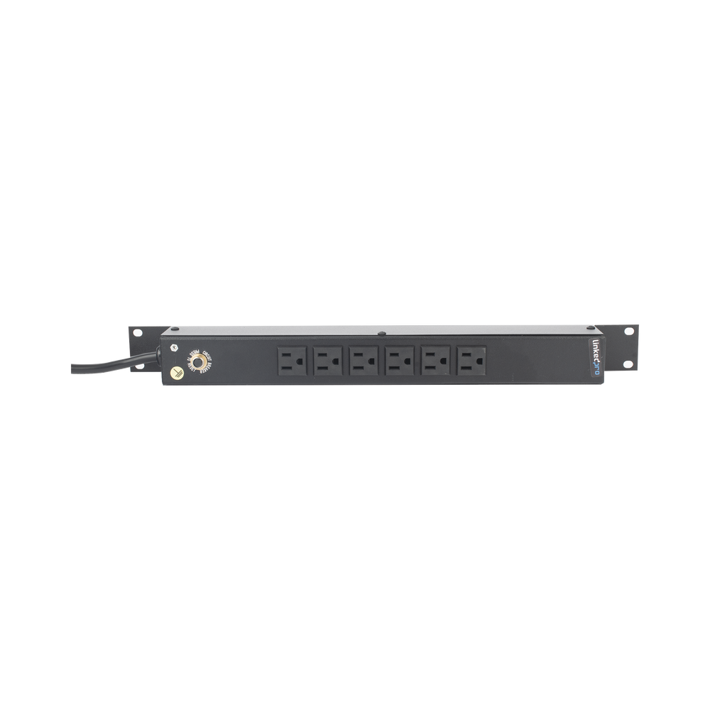Multicontacto Horizontal (PDU) de 6 Contactos (NEMA 5-15R) Rack 19" 1UR. Voltaje Entrada/Salida: 120Vca/15A