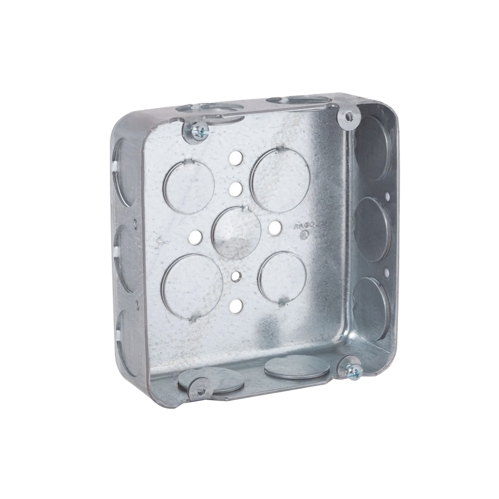 Caja Cuadrada 4 11/16" x 4 11/16"/ Profundidad de 1 1/2"/ 3 Entradas de  1/2" y 12 Entradas de 3/4".