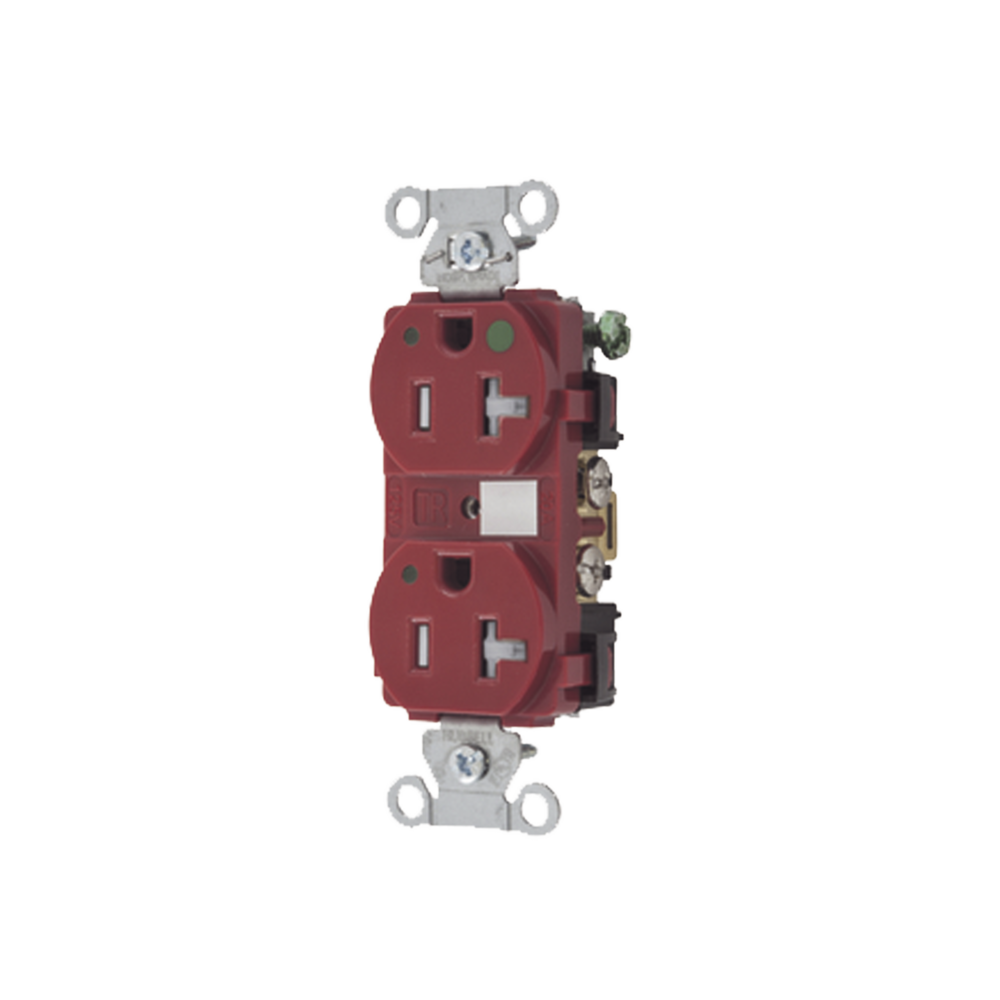 Contacto Duplex de 20 A 125 V CA/ A prueba de Manipulaciones / Nema 5-20R / Grado Hospitalario / Color Rojo.