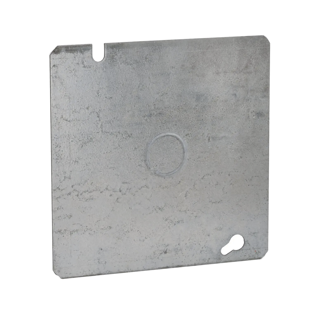 Tapa Cuadrada Plana de Acero Galvanizado con Entrada de 1/2" para Caja de 4 11/16".