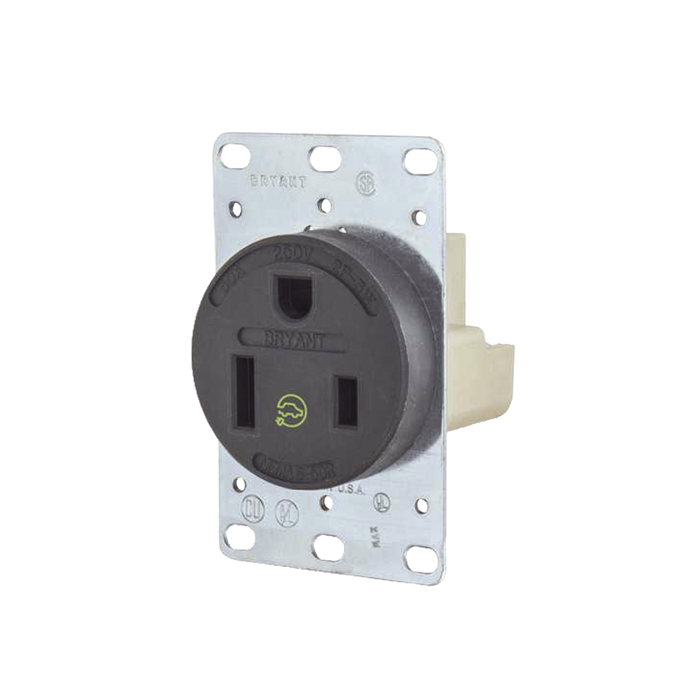 Receptáculo Individual de 50 A 250 V / 2 Polos 3 Hilos/ Nema 6- 50 R / Color Negro/ Grado Industrial-Comercial.