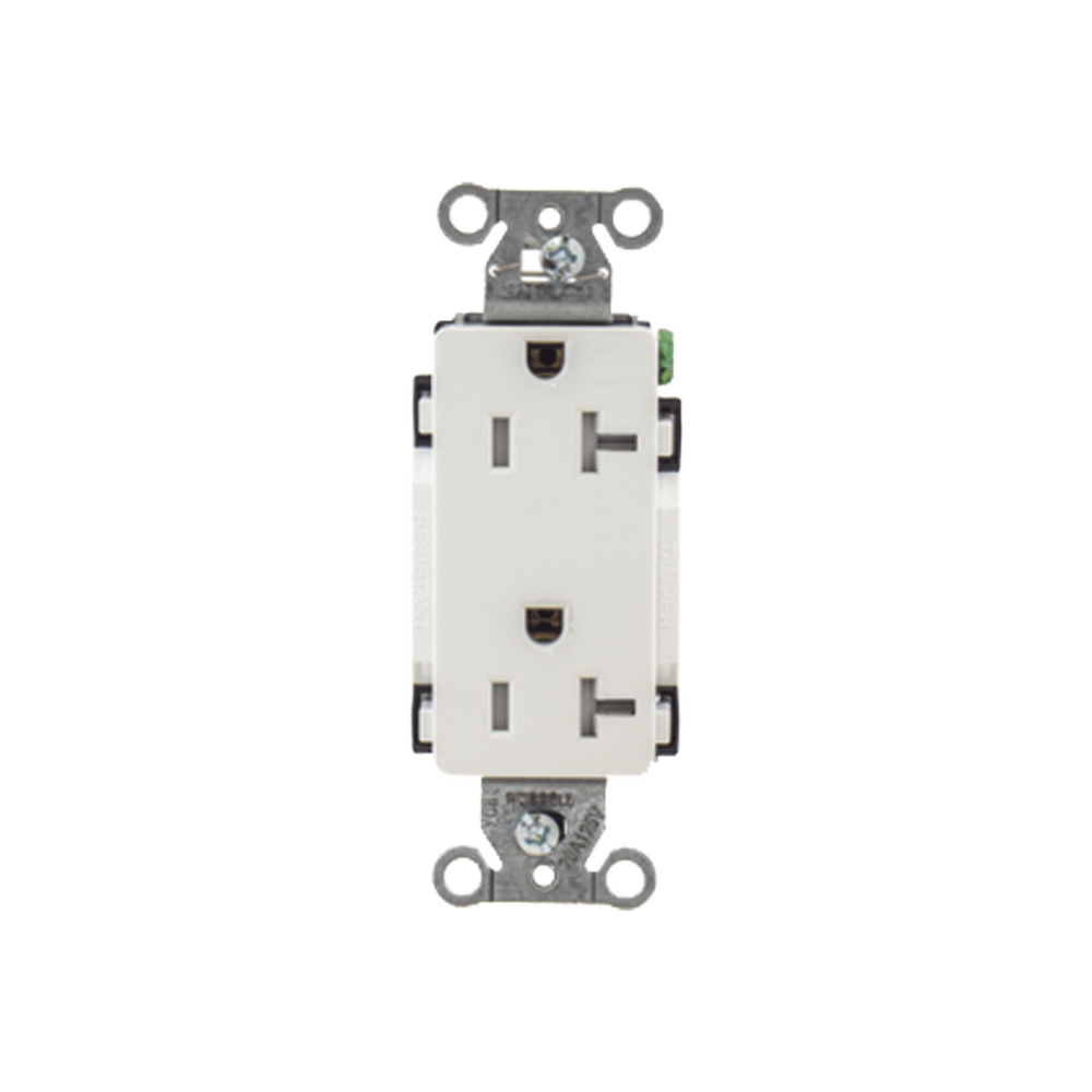 Contacto Duplex Decorador 20 A 125V / Resistente a manipulaciones / 2 Polos 3 Hilos/ Nema 5-20 R / Color Blanco / Grado Industrial.