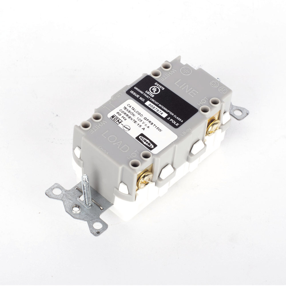 Contacto de Auto-verificación GFCI con Interruptor de Falla a Tierra de 15 A 125 V 2 Polos, 3 Hilos Color Blanco (Nema 5-15R), Grado Comercial. - Image 4