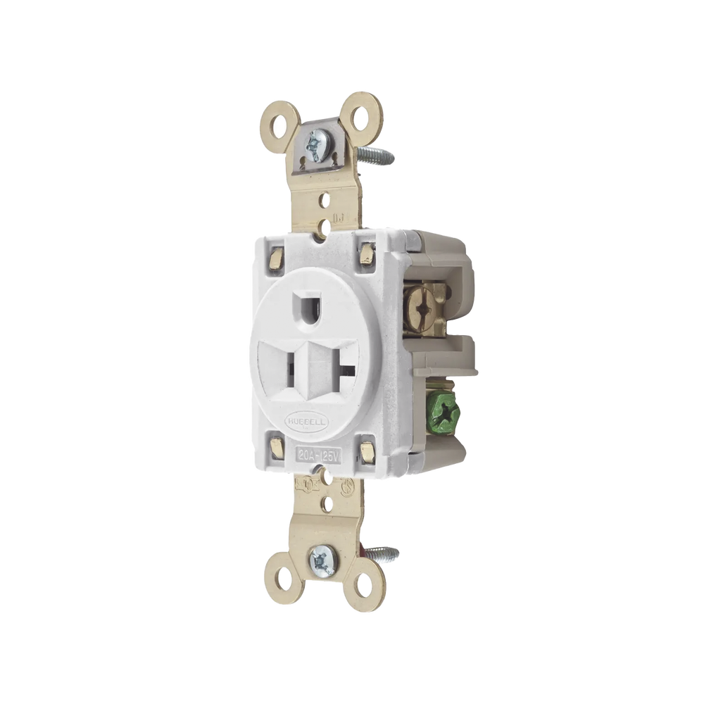 Contacto Sencillo / 20 A 125 V / 2 Polos 3 Hilos / Nema 5-20R / Color Blanco / Grado Industrial.