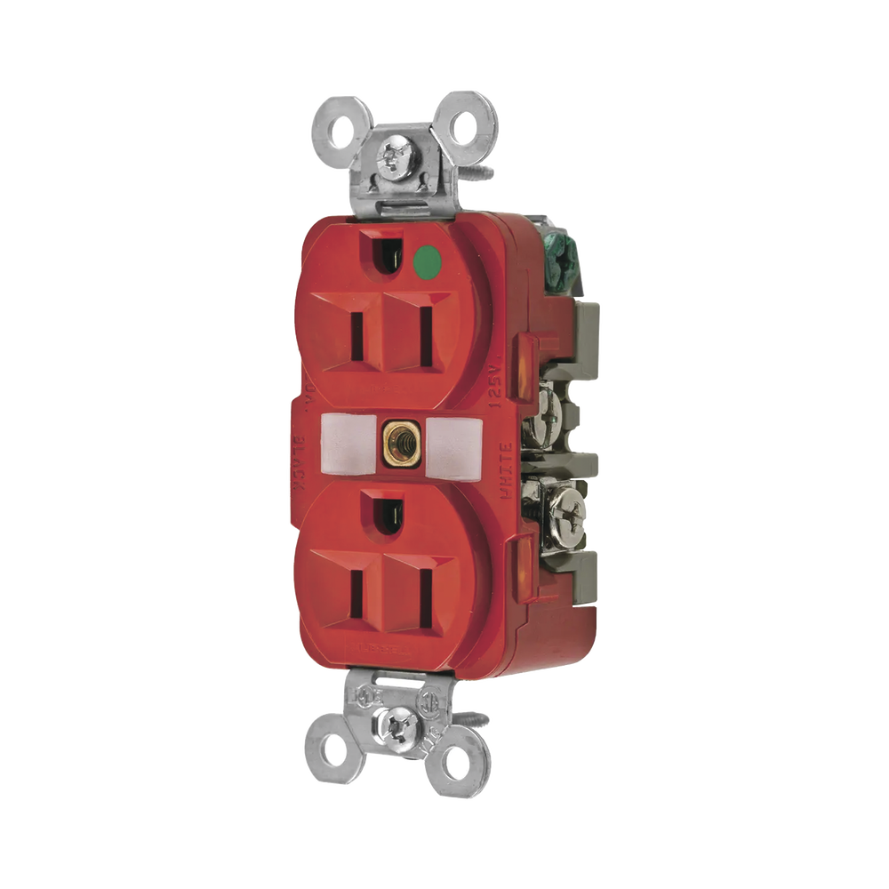Contacto Dúplex 15 A, 125 V, 2 polos, 3 Hilos, Color Rojo (Nema 5-15R), Grado Hospital.