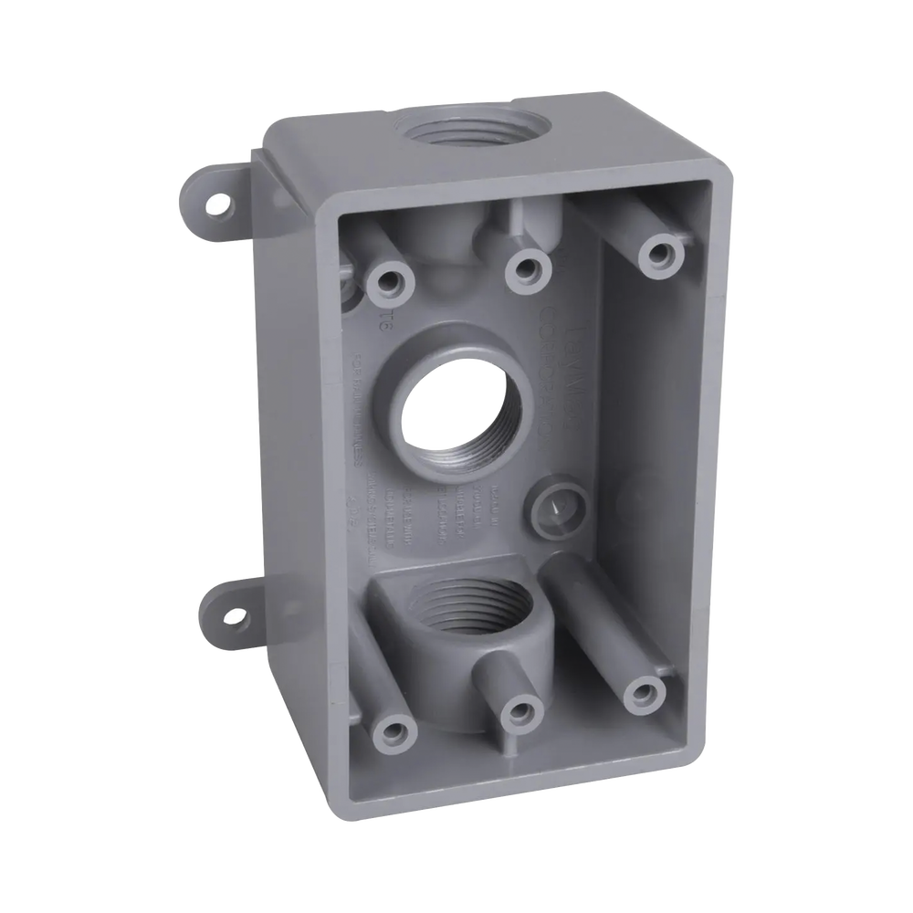 Caja Impermeable de 1 Gang / Profundidad de 2 Pulgadas (5.08 cm) / Cuenta con 3 Salidas Roscadas para Tuber?a de 1/2 ? 3/4 / Color Gris