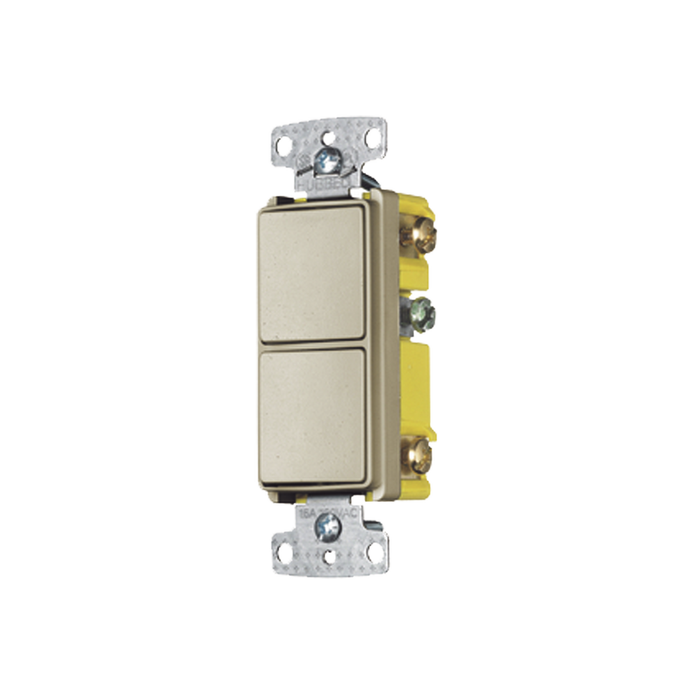 Interruptor Residencial 15 A 120-277 V / 2 Bases Unipolares / Cableado lateral / Color Marfil.