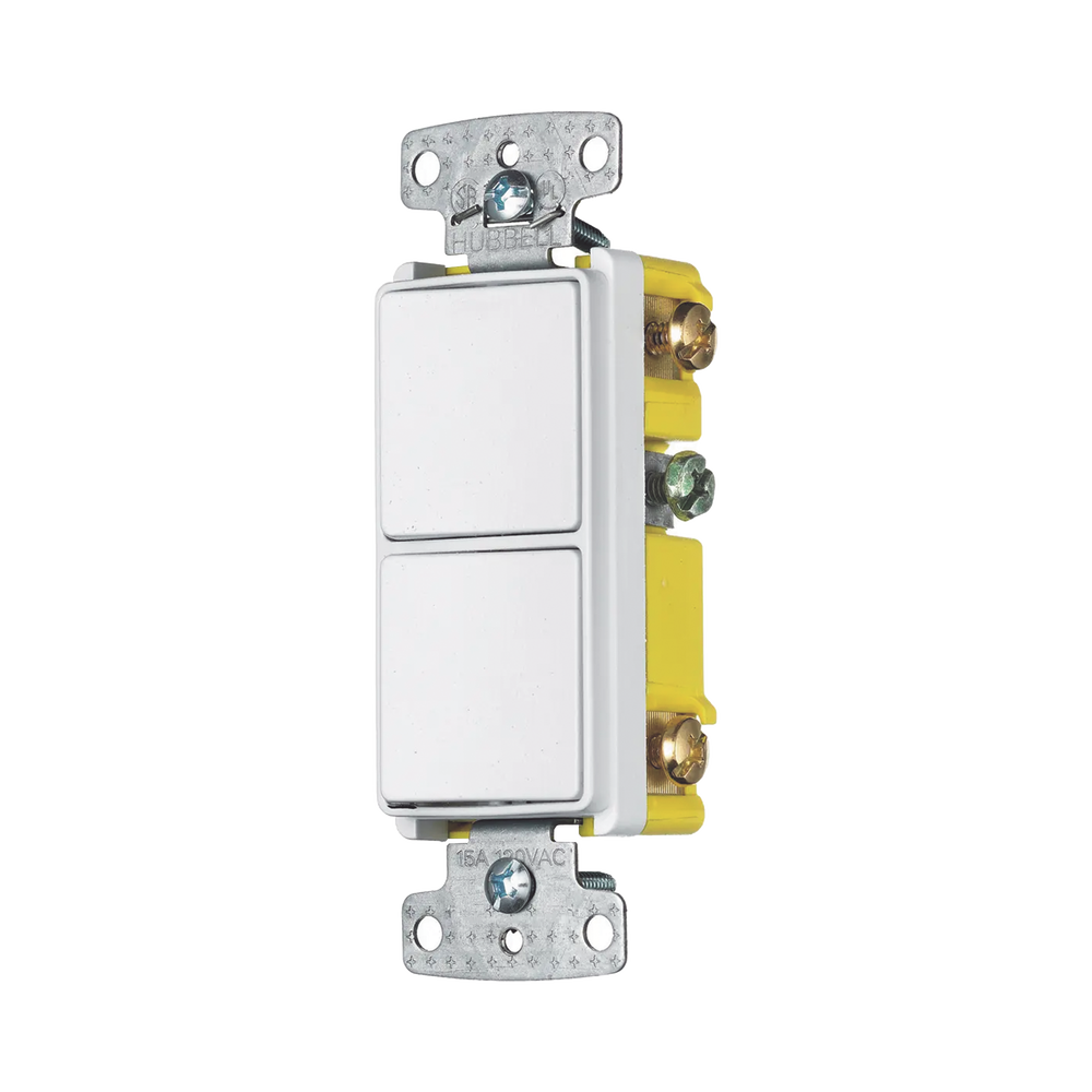 Interruptor Residencial 15 A 120-277 V, 1 Polo 3 Vías, Cableado lateral, Color Blanco.