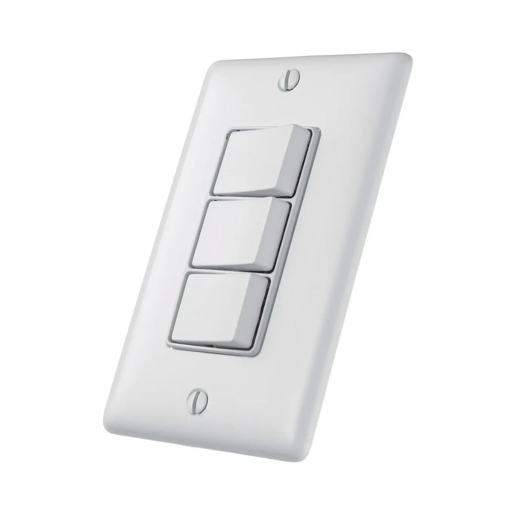 Interruptor Residencial 15 A 120 V, con 3 Bases Unipolares, Cableado lateral, Color Blanco. - Image 2