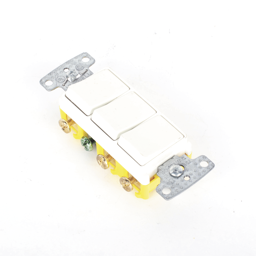 Interruptor Residencial 15 A 120 V, con 3 Bases Unipolares, Cableado lateral, Color Blanco. - Image 3