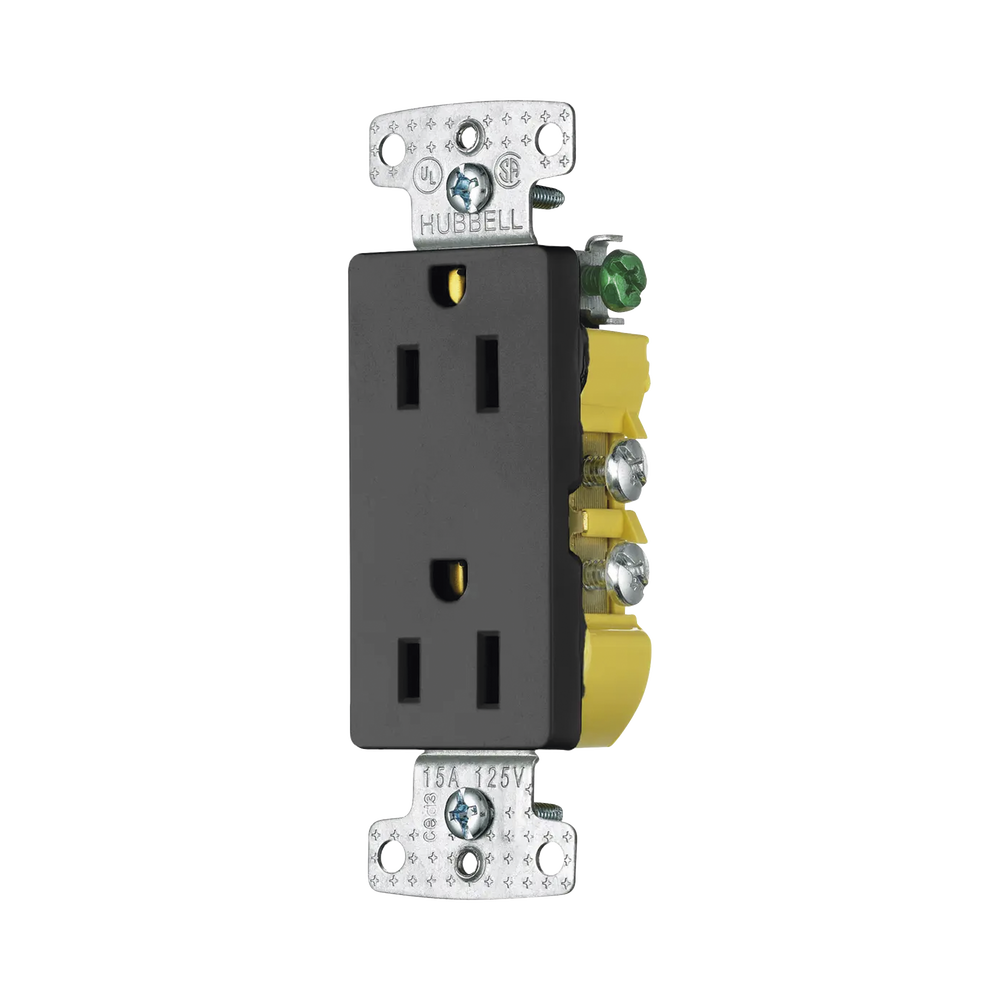 Contacto Duplex Decorador 15A 125V / 2 Polos 3 Hilos/ Nema5-15R / Color Negro.