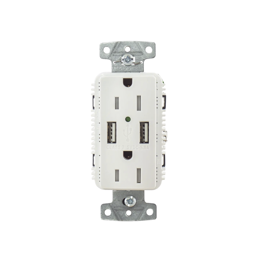 Contacto Dúplex con 2 Puertos USB, 15A 125V, 2 Polos, 3 Hilos, Color Blanco. - Image 2